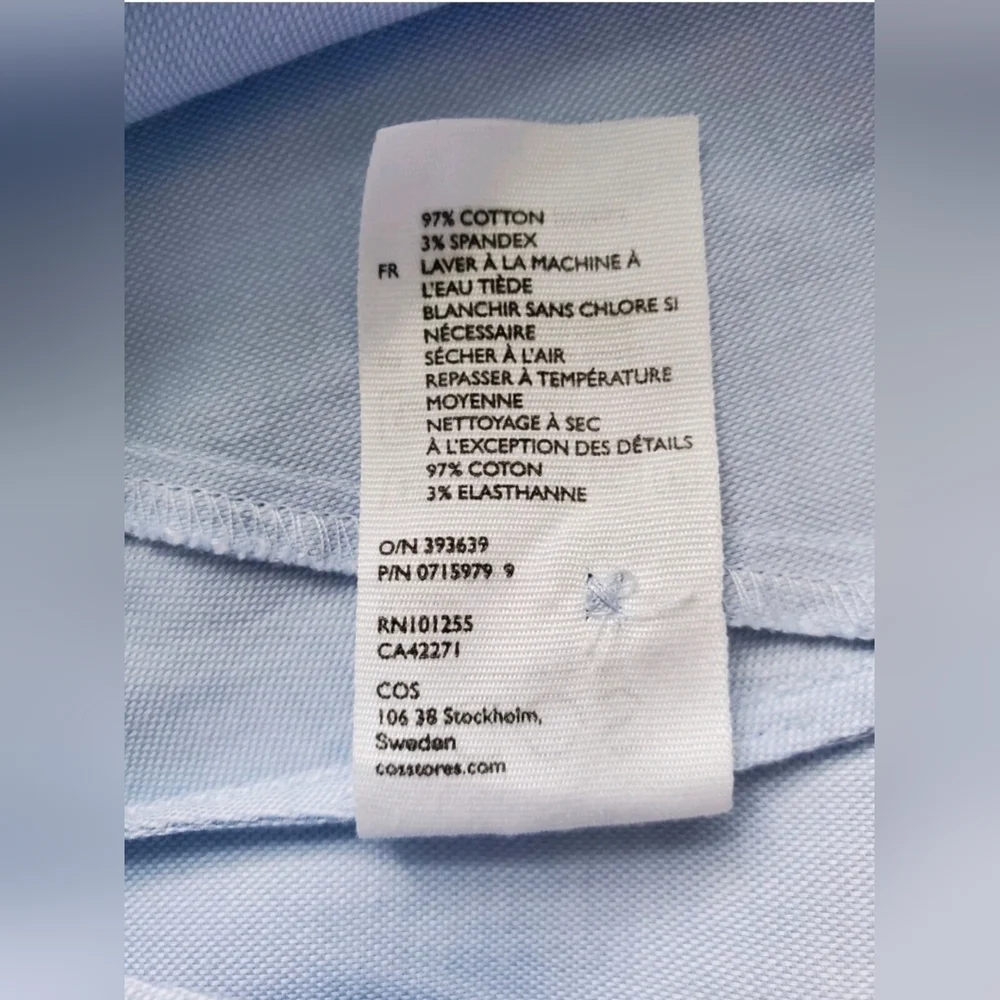 COS Women's Blouse Button Front Long Sleeve Light Blue Cotton/Spandex Top Sz 10 - Picture 11 of 11